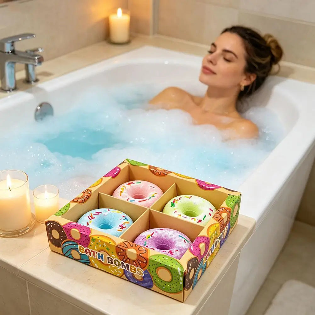 4Pcs Donut Bath Bombs Essential Oil Scented Gift Set