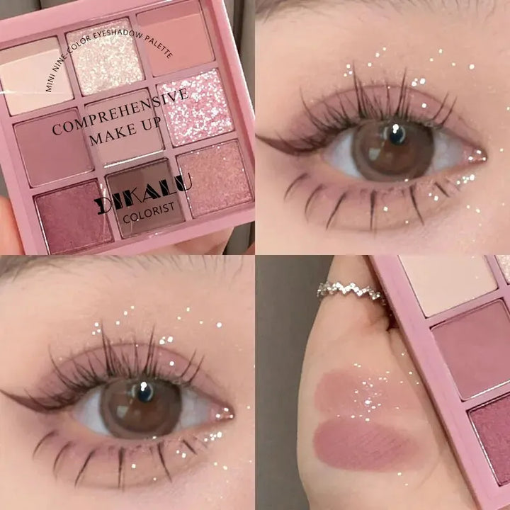 9-Color Rosy Smoky Eyeshadow Palette Low Saturation Makeup