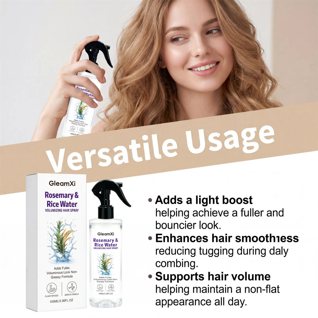Rosemary Rice Water Hair Spray Lightweight Non-Greasy Natural