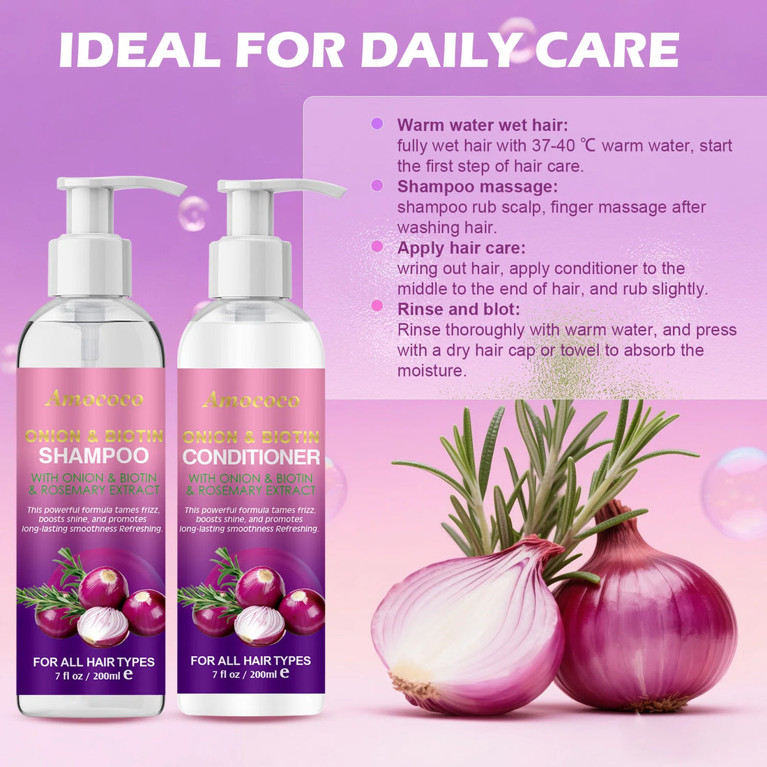 Amococo Onion Biotin Rosemary Shampoo Conditioner Hair Care Set