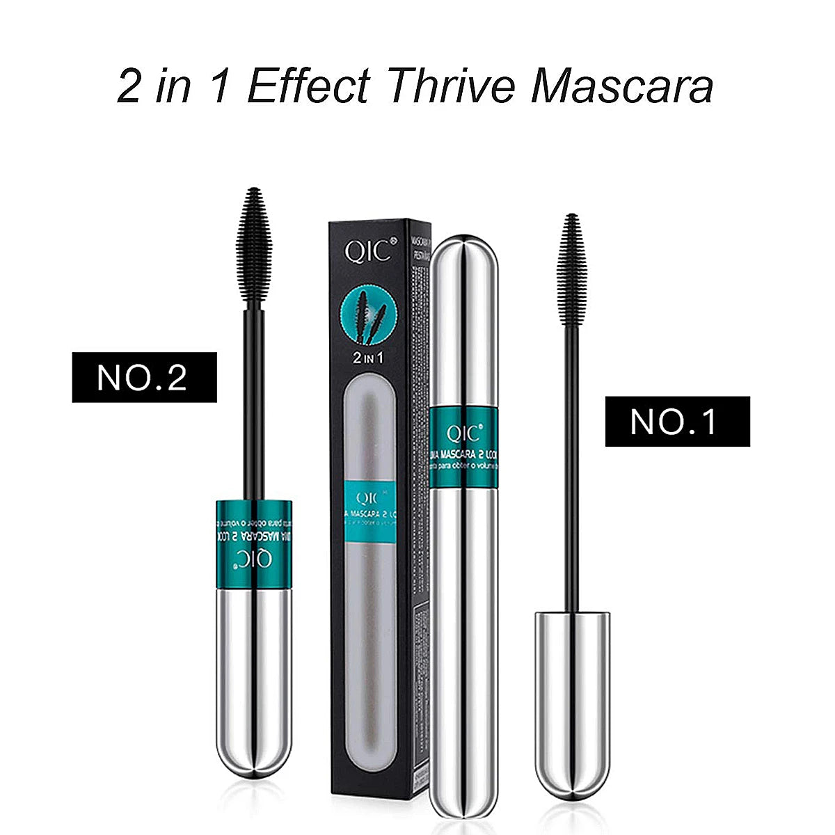 2-in-1 Silk Fiber Waterproof Lengthening Volumizing Black Mascara