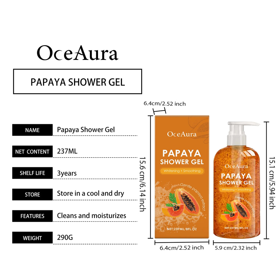 Papaya Shower Gel Exfoliating Hydrating Rich Foam Body Wash