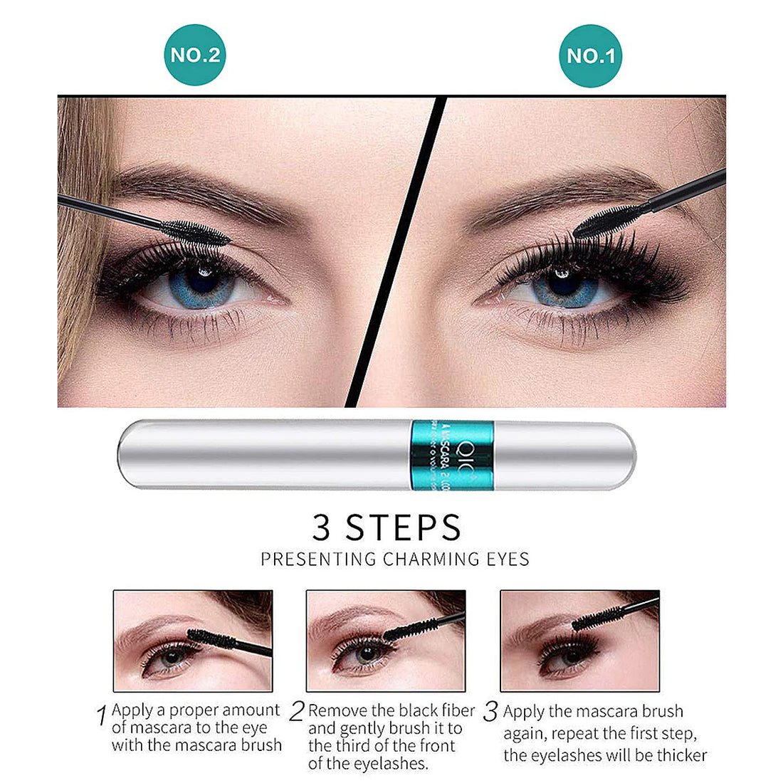 2-in-1 Silk Fiber Waterproof Lengthening Volumizing Black Mascara