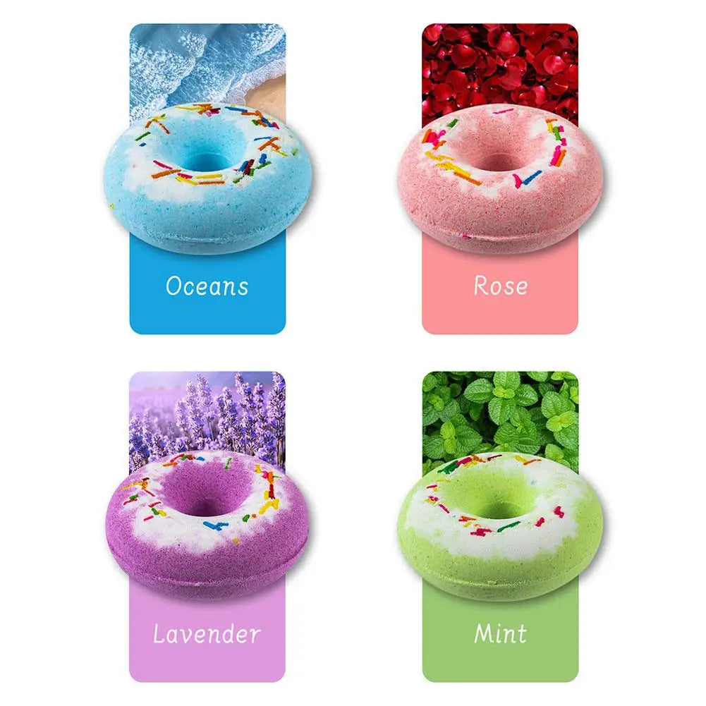 4Pcs Donut Bath Bombs Essential Oil Scented Gift Set