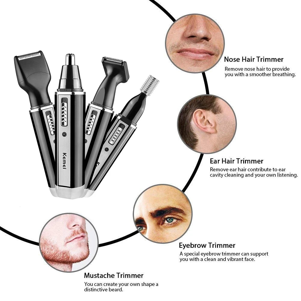 4-in-1 Rechargeable Nose Ear Beard Eyebrow Hair Trimmer