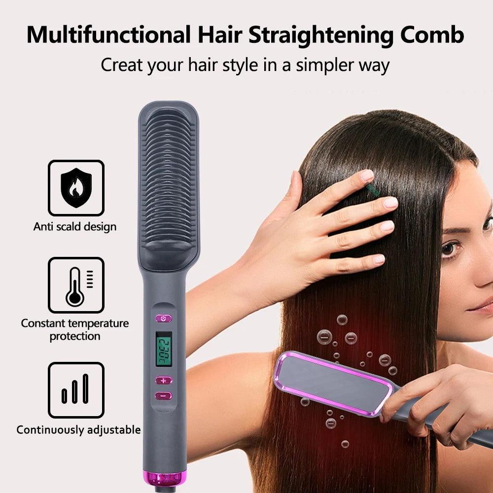 Electric Hot Comb Negative Ion Hair Straightening Styling Brush