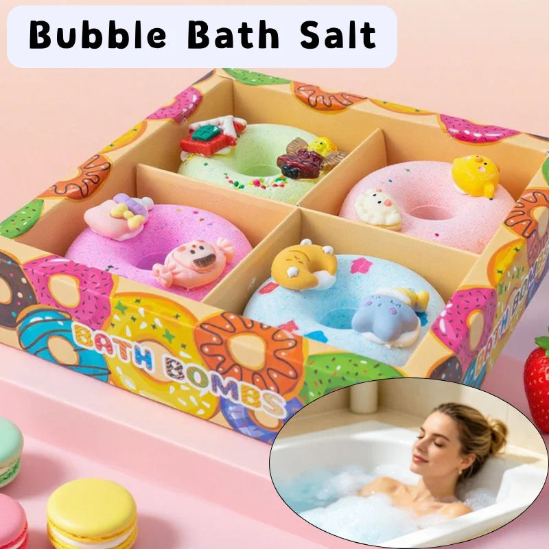 4Pcs Donut Bath Bombs Essential Oil Scented Gift Set