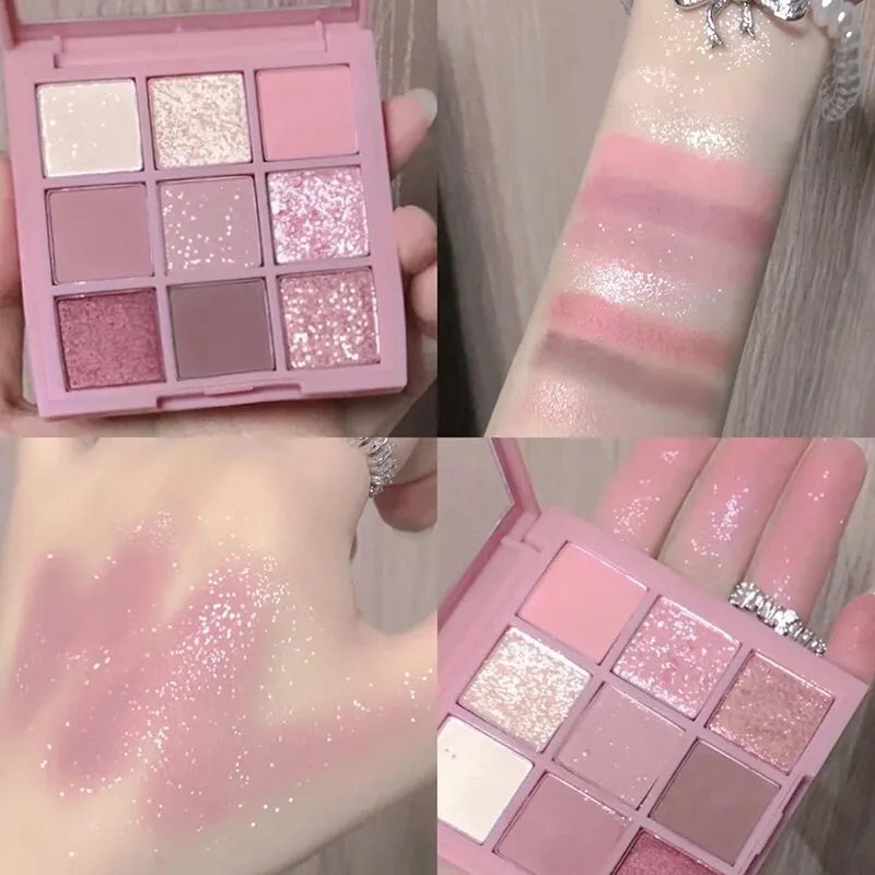 9-Color Rosy Smoky Eyeshadow Palette Low Saturation Makeup