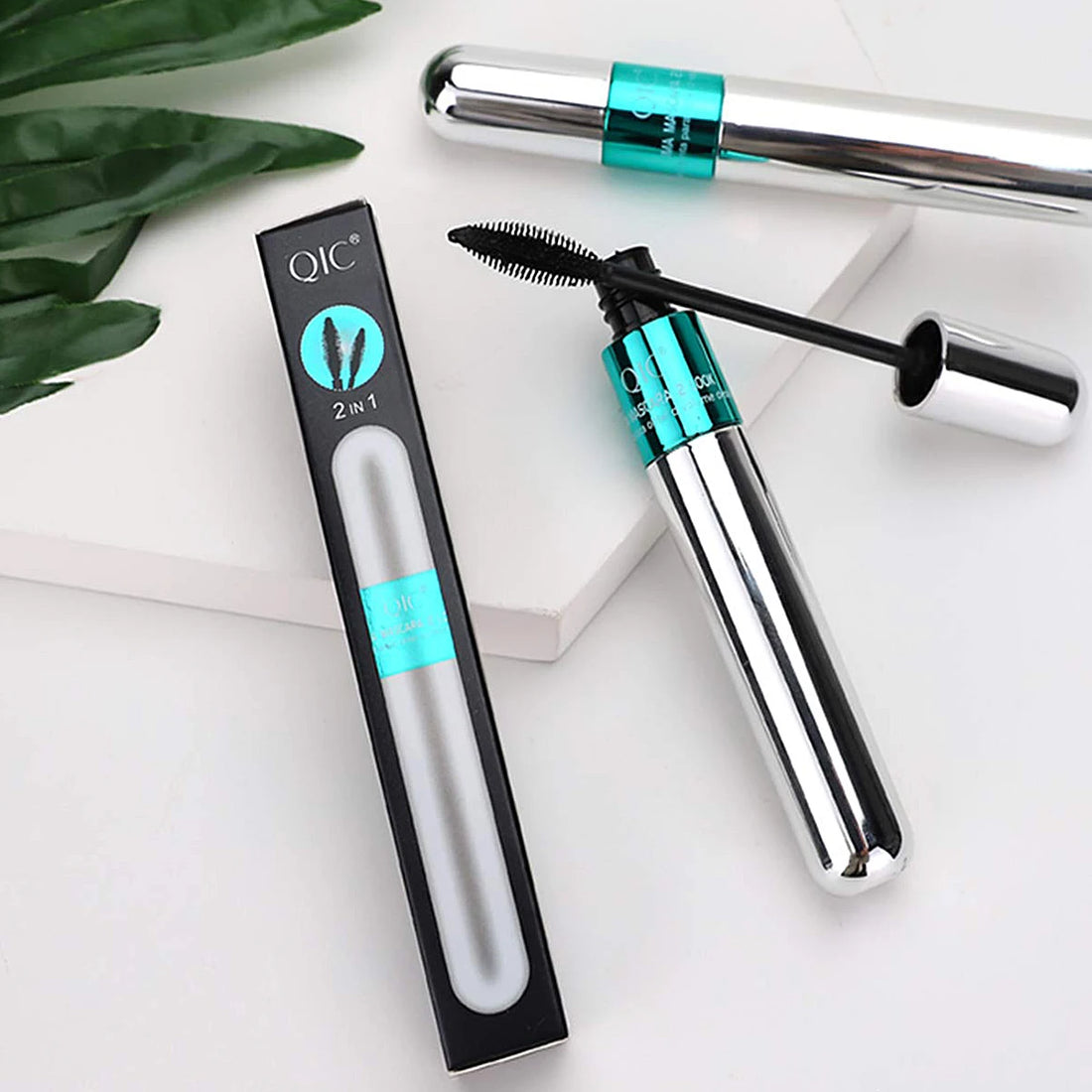 2-in-1 Silk Fiber Waterproof Lengthening Volumizing Black Mascara