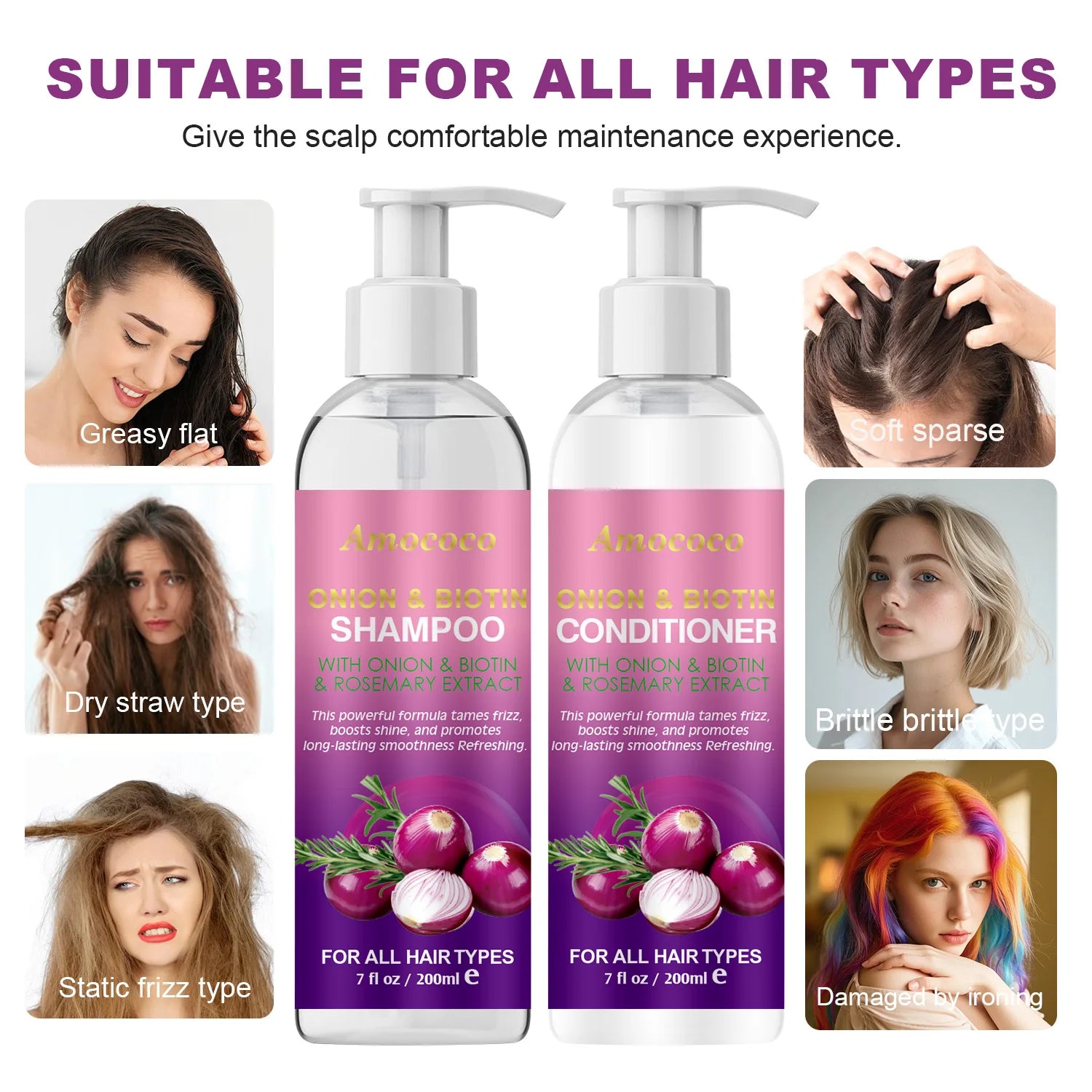 Amococo Onion Biotin Rosemary Shampoo Conditioner Hair Care Set