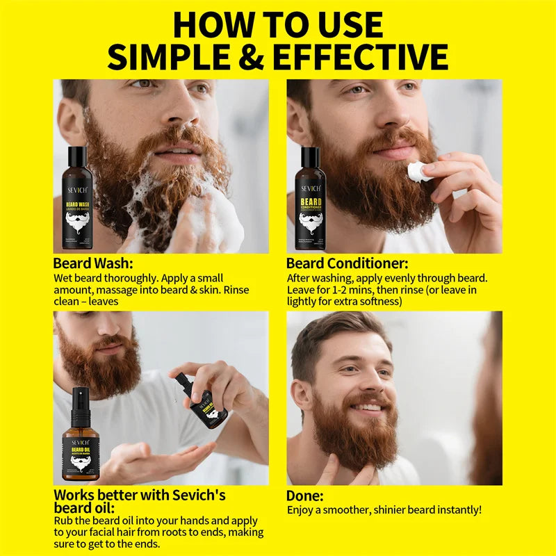 Natural Beard Growth Kit Oil Cream Wax Shampoo