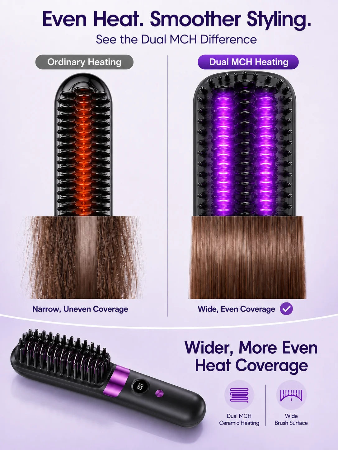 USB Rechargeable Wireless Electric Hair Straightening Hot Comb