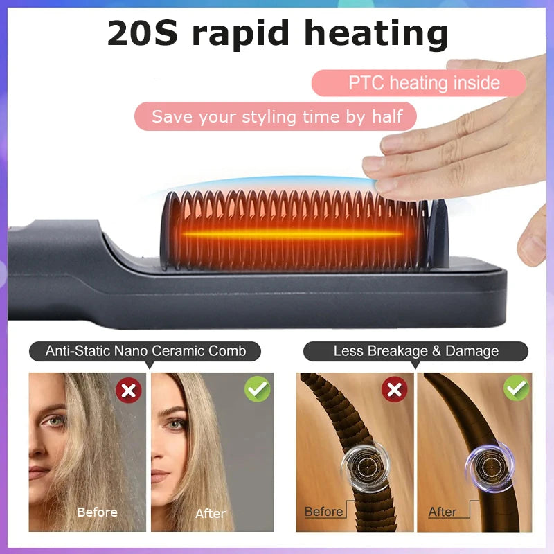 Electric Hot Comb Negative Ion Hair Straightening Styling Brush