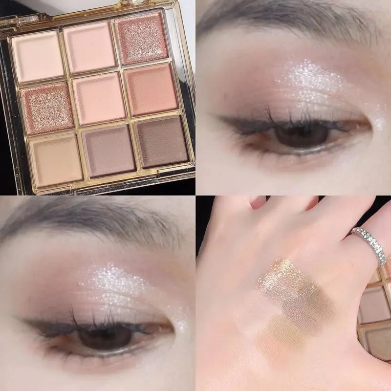 9-Color Rosy Smoky Eyeshadow Palette Low Saturation Makeup