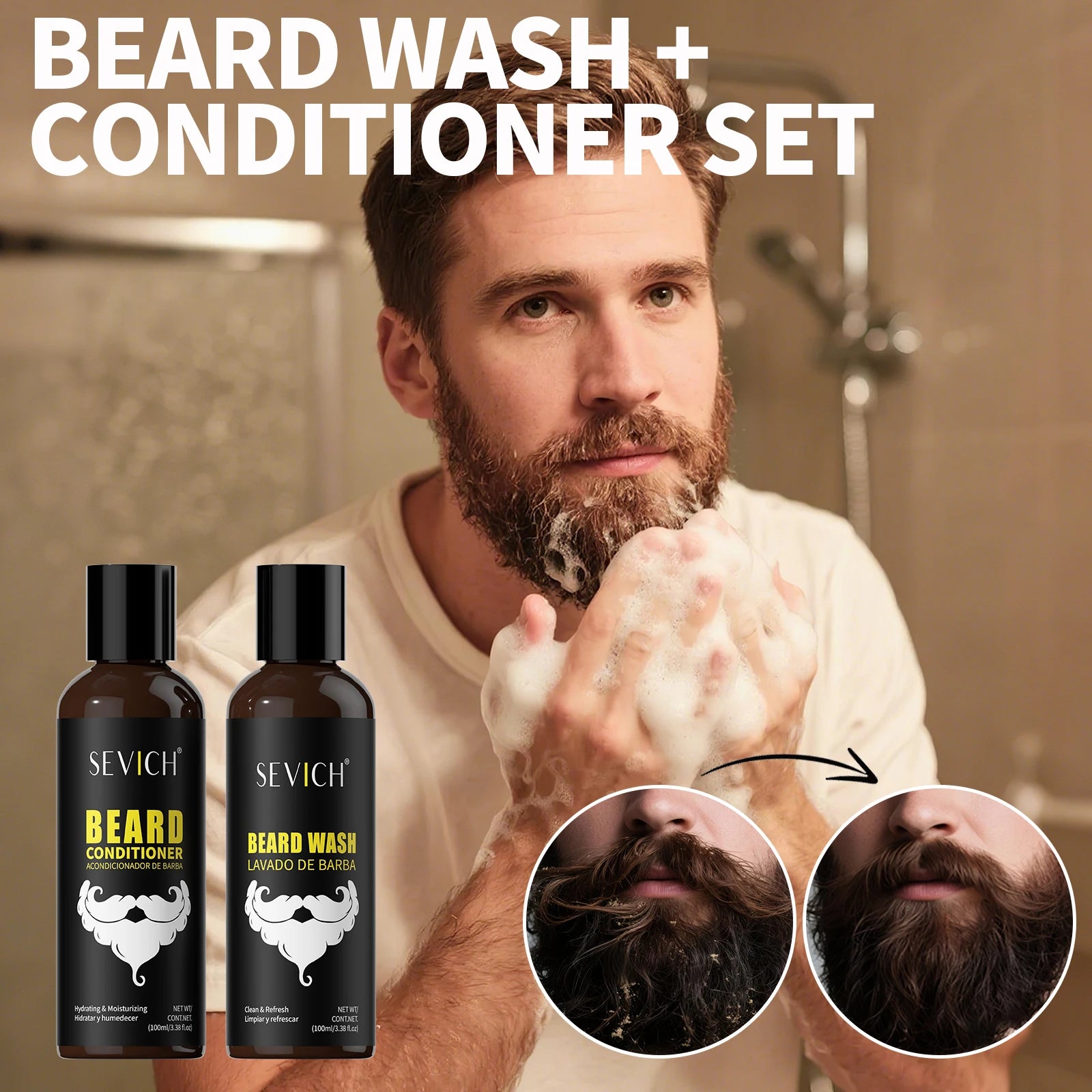 Natural Beard Growth Kit Oil Cream Wax Shampoo