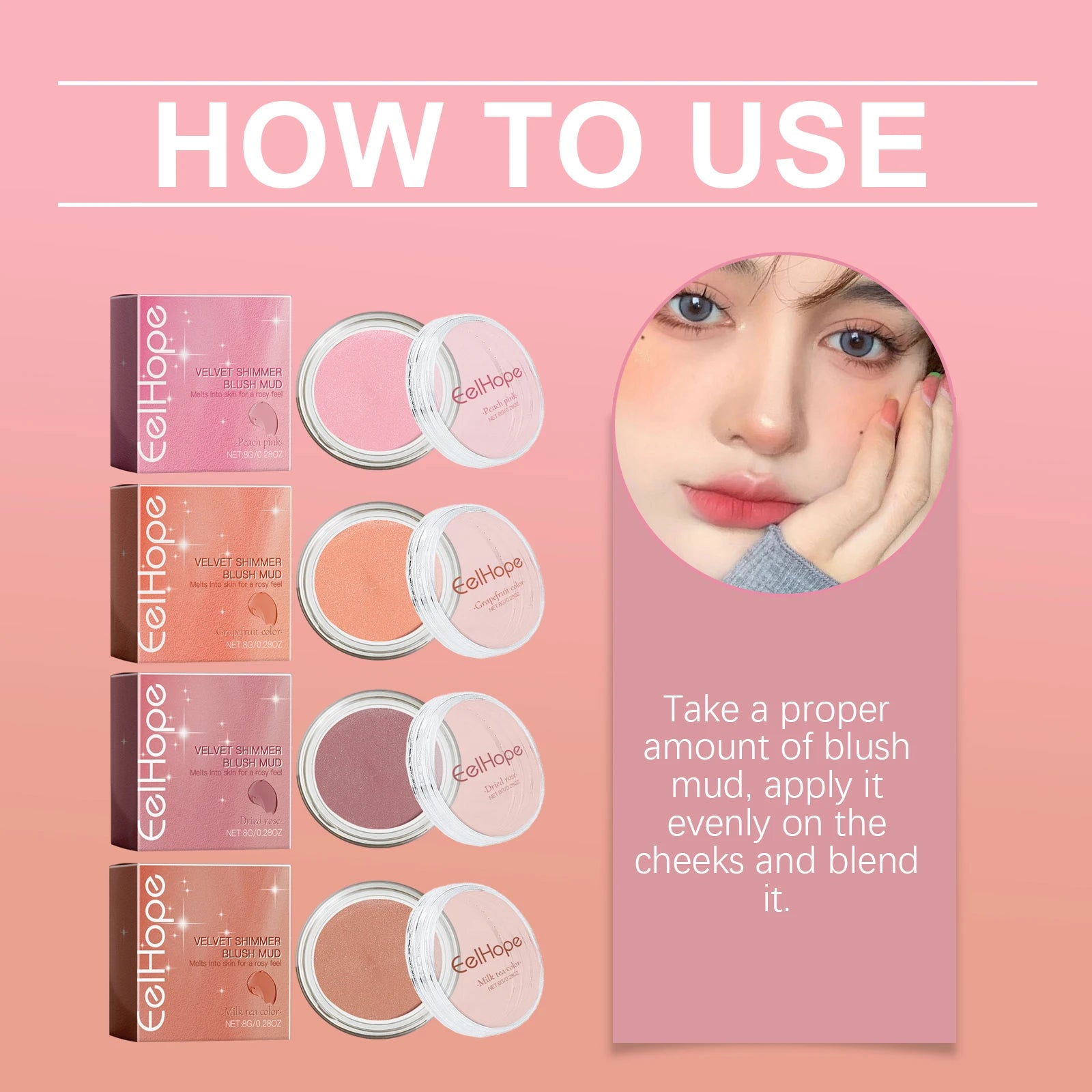 Velvet Cream Blush Hyaluronic Acid Shimmer Cheek Tint Makeup