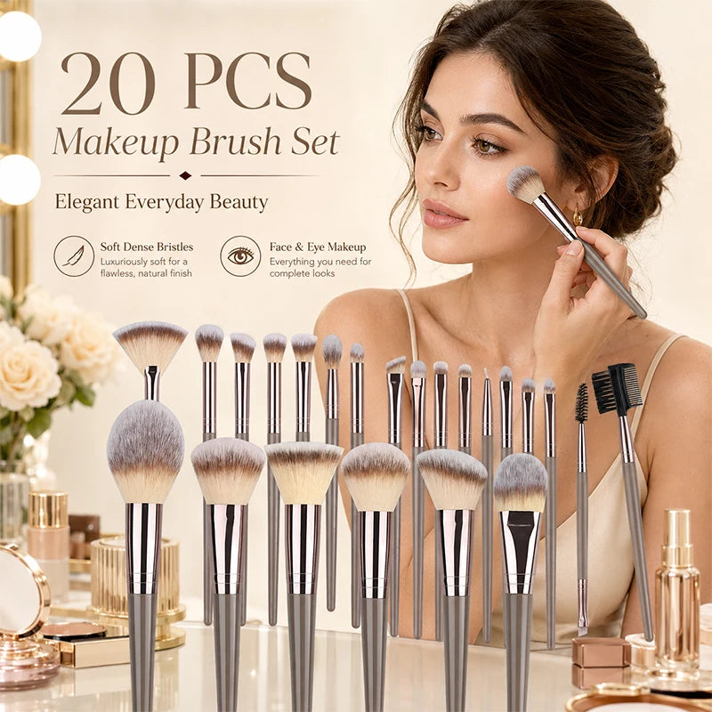 20-Piece Soft Synthetic Makeup Brushes Foundation Eyeshadow Blush