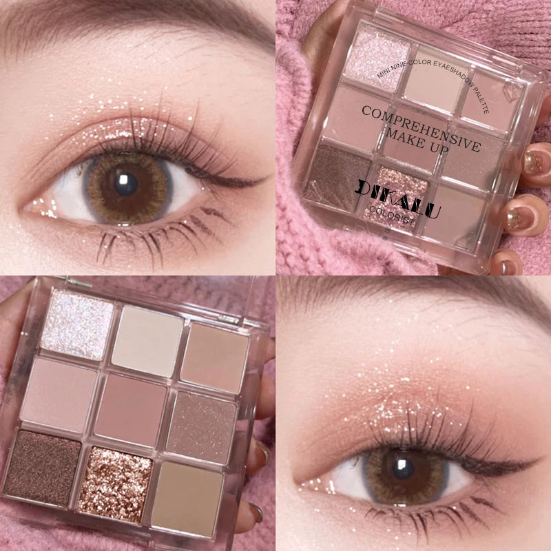 9-Color Rosy Smoky Eyeshadow Palette Low Saturation Makeup