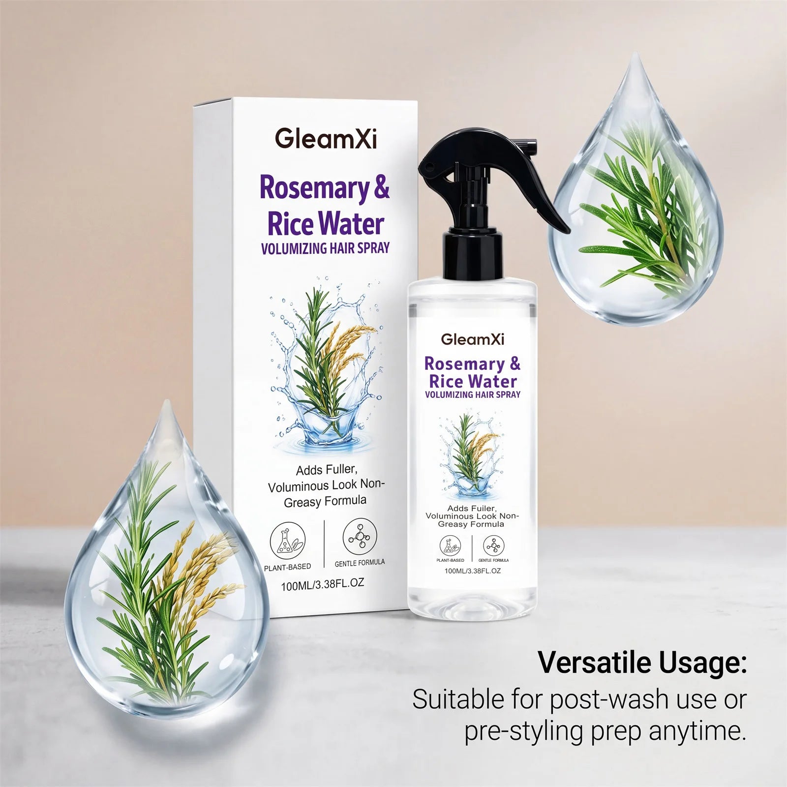 Rosemary Rice Water Hair Spray Lightweight Non-Greasy Natural