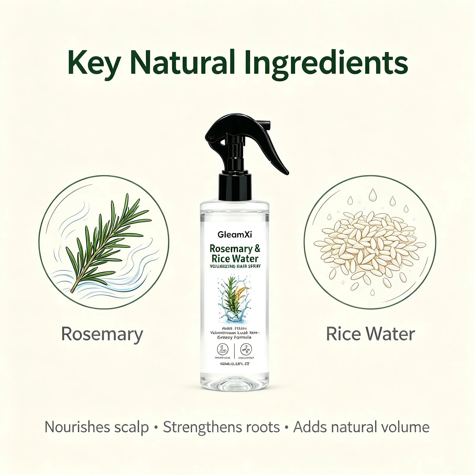 Rosemary Rice Water Hair Spray Lightweight Non-Greasy Natural