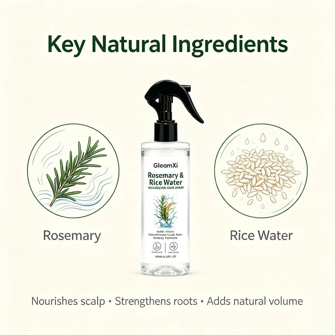 Rosemary Rice Water Hair Spray Lightweight Non-Greasy Natural