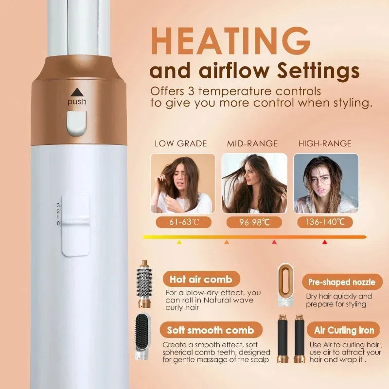 5-in-1 Hair Dryer Brush Curling Straightening Styling Set