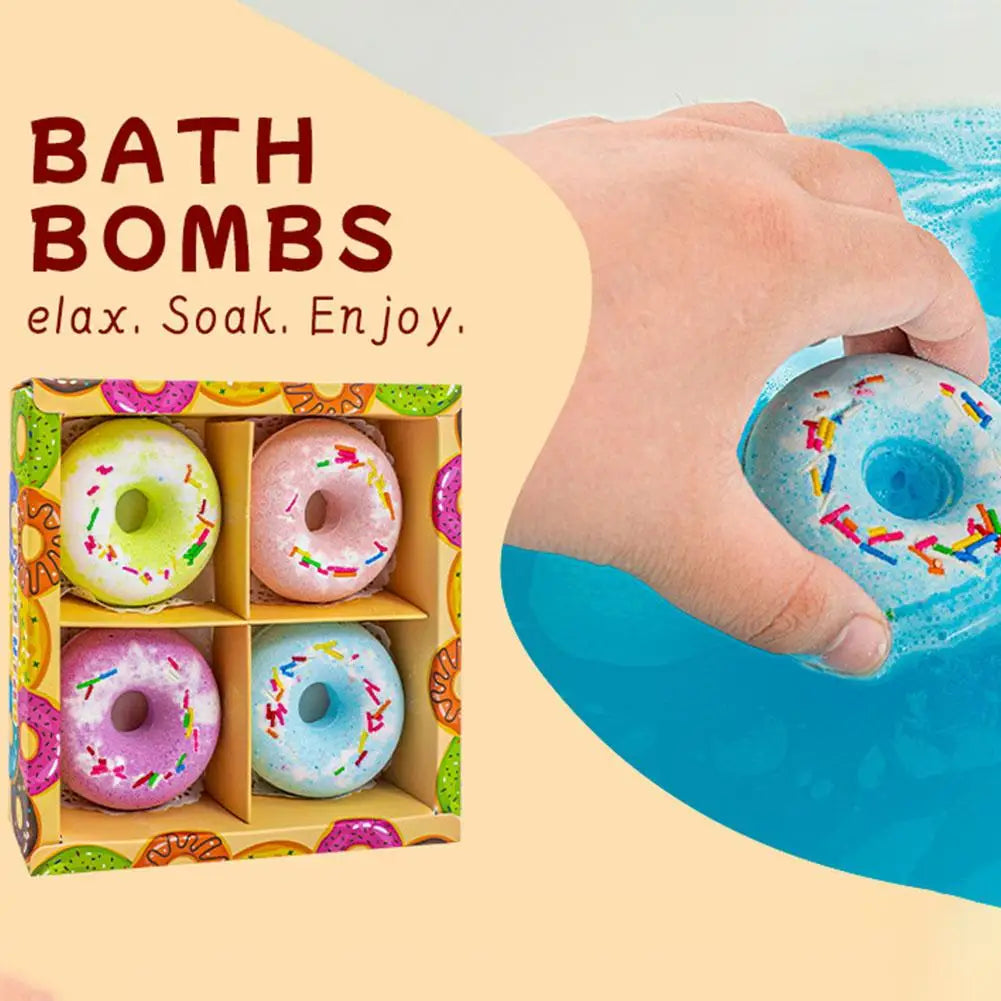 4Pcs Donut Bath Bombs Essential Oil Scented Gift Set