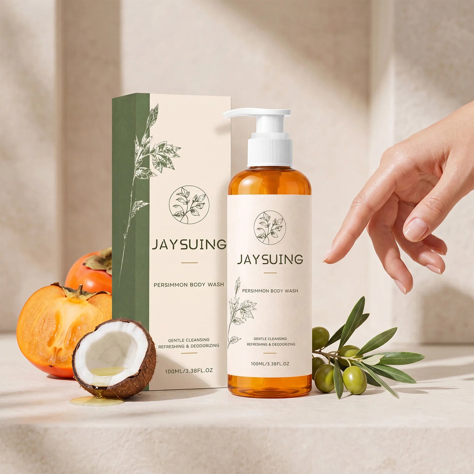 Persimmon Deodorant Body Wash Odor Eliminating Hydrating Shower Gel