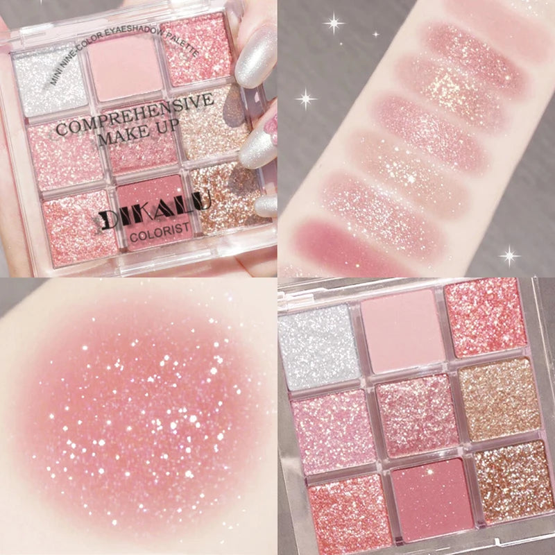 9-Color Rosy Smoky Eyeshadow Palette Low Saturation Makeup