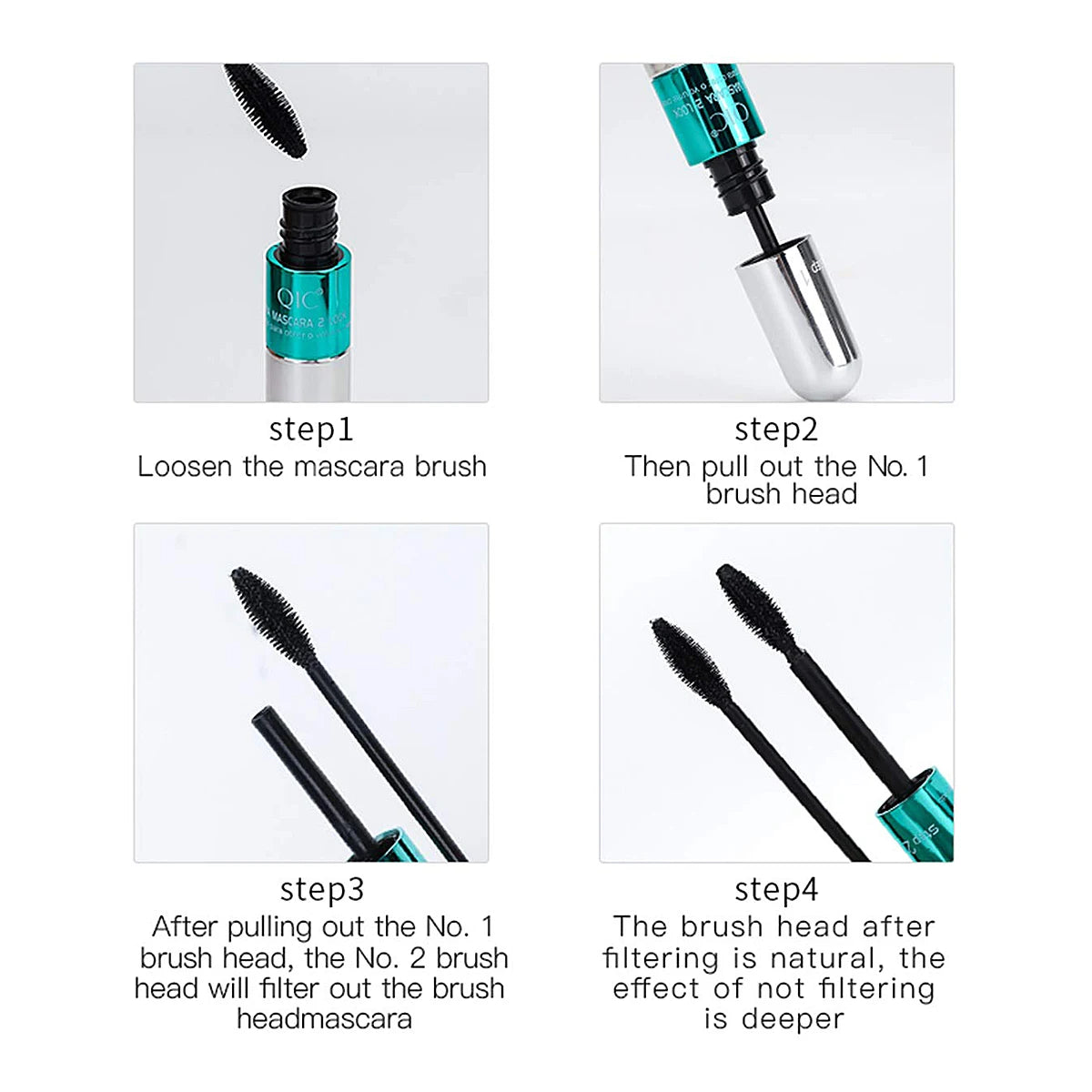 2-in-1 Silk Fiber Waterproof Lengthening Volumizing Black Mascara