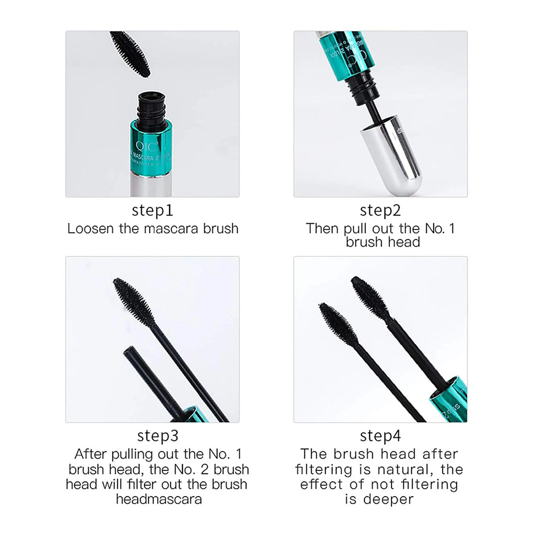 2-in-1 Silk Fiber Waterproof Lengthening Volumizing Black Mascara