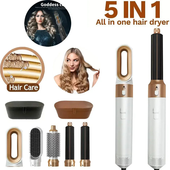 5-in-1 Hair Dryer Brush Curling Straightening Styling Set