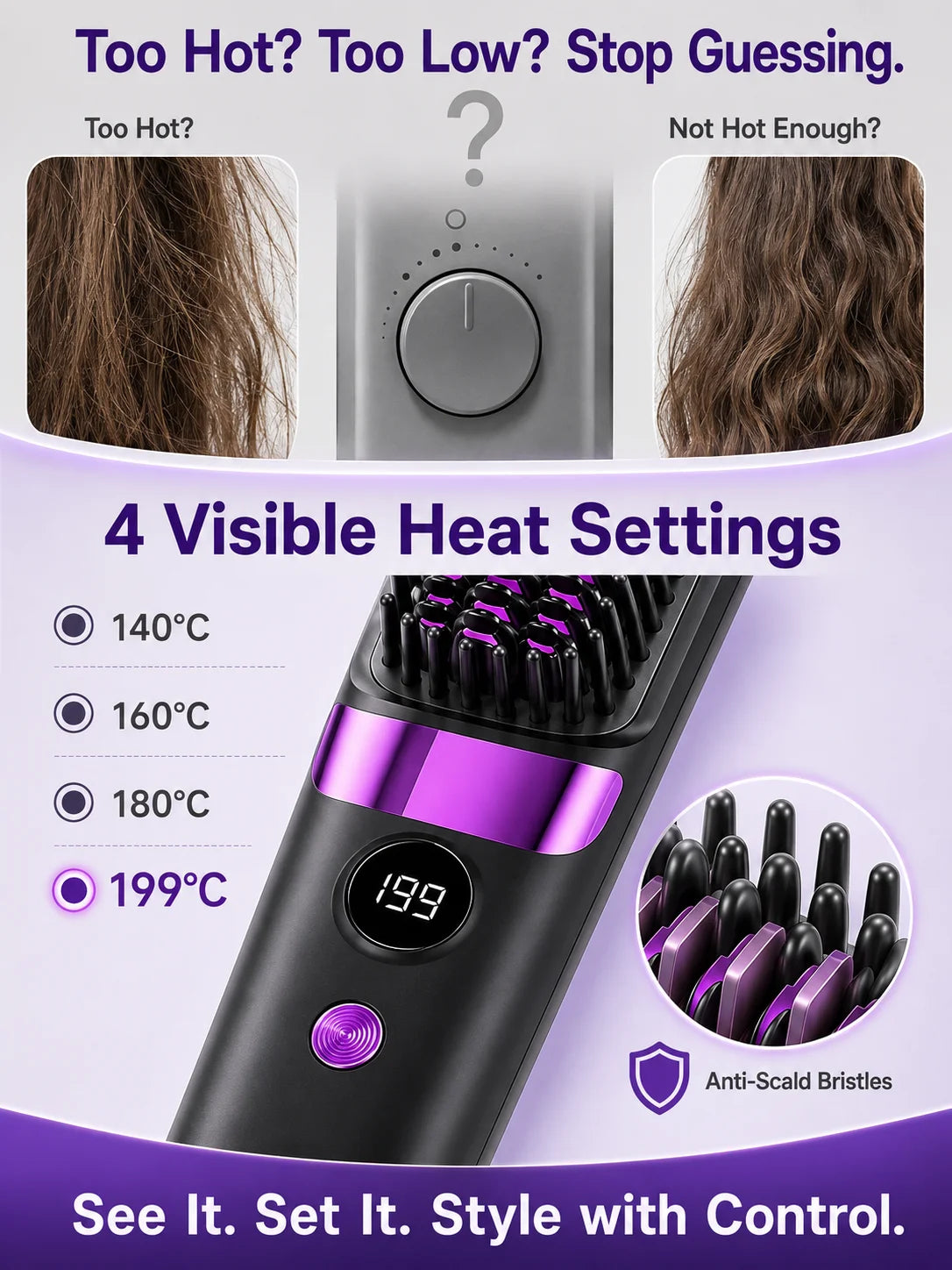 USB Rechargeable Wireless Electric Hair Straightening Hot Comb