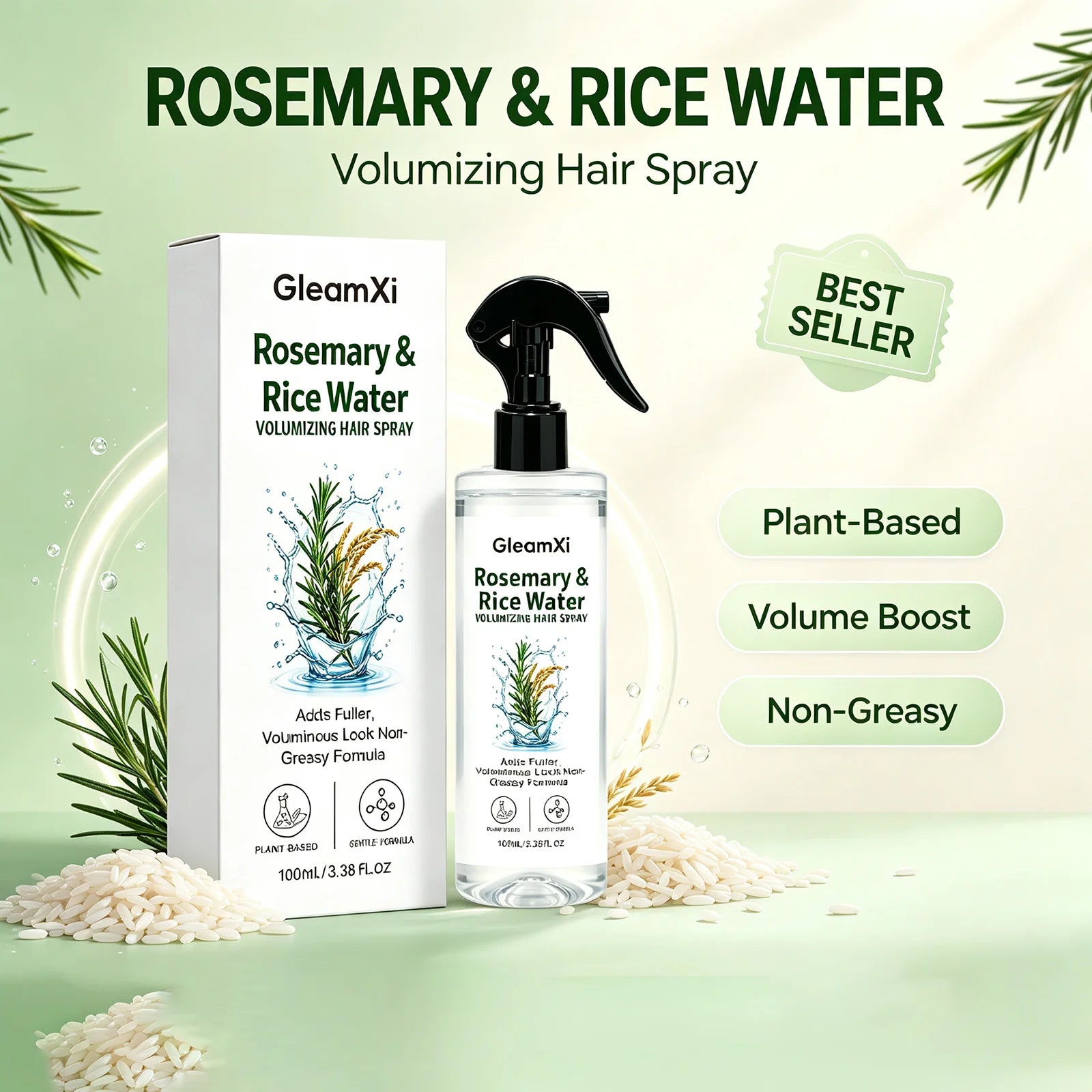 Rosemary Rice Water Hair Spray Lightweight Non-Greasy Natural