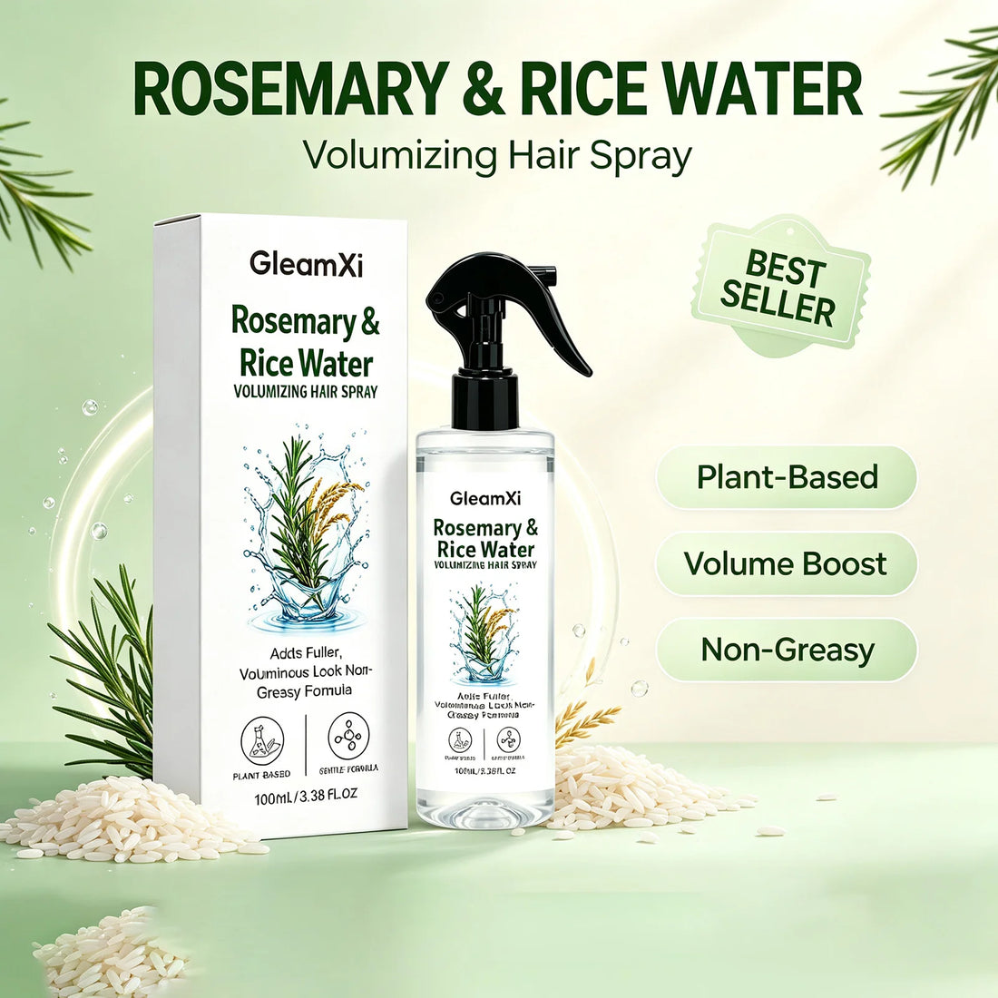 Rosemary Rice Water Hair Spray Lightweight Non-Greasy Natural