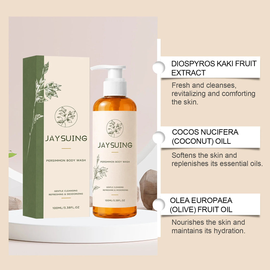 Persimmon Deodorant Body Wash Odor Eliminating Hydrating Shower Gel
