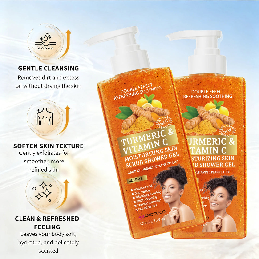 Turmeric Vitamin C Body Scrub Shower Gel Set