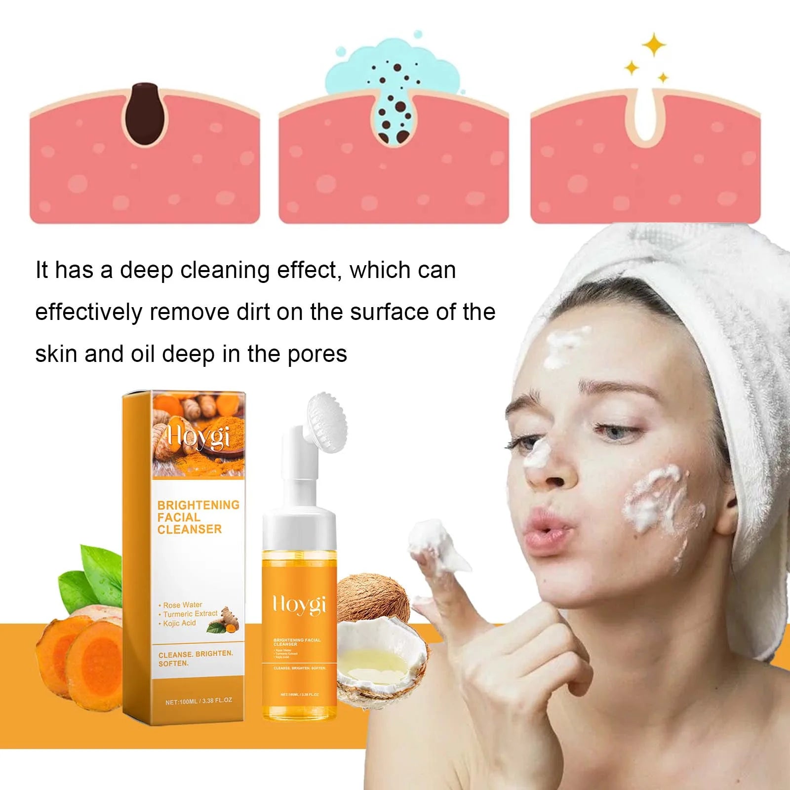 2-in-1 Turmeric Cleanser Silicone Brush Amino Acid Rosewater