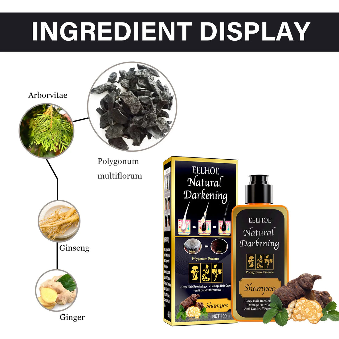 100ml Black Dye Shampoo Herbal Hair Coloring Treatment