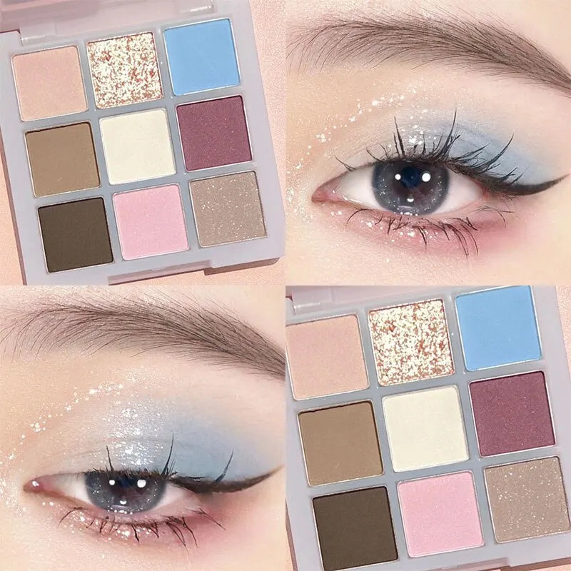 9-Color Rosy Smoky Eyeshadow Palette Low Saturation Makeup