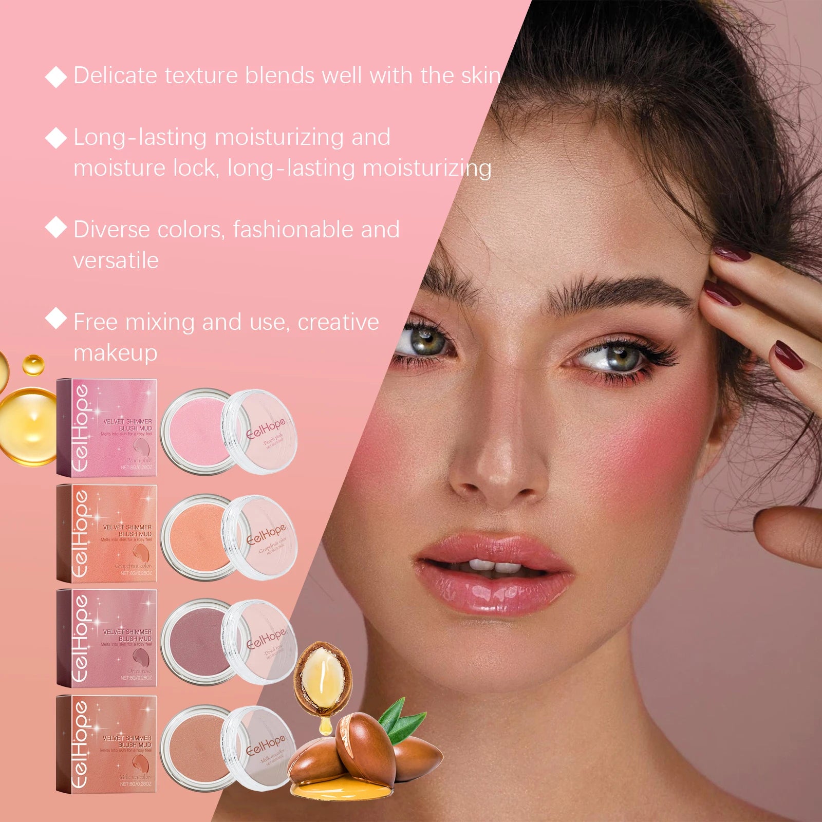 Velvet Cream Blush Hyaluronic Acid Shimmer Cheek Tint Makeup