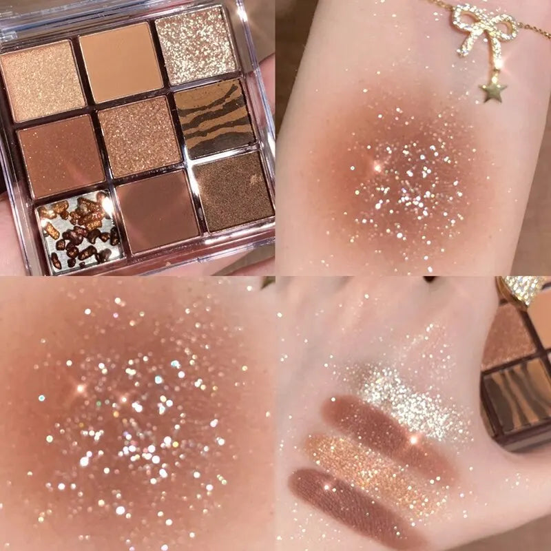 9-Color Rosy Smoky Eyeshadow Palette Low Saturation Makeup