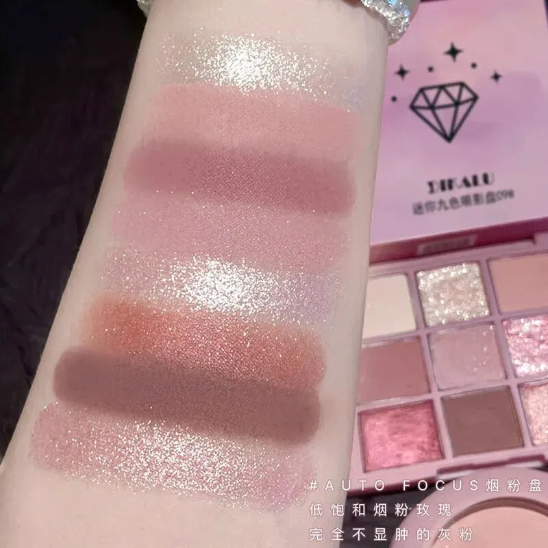 9-Color Rosy Smoky Eyeshadow Palette Low Saturation Makeup